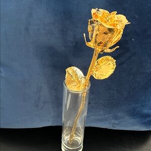 Unique Perfect 24K Gold Rose with custom Glass Vase